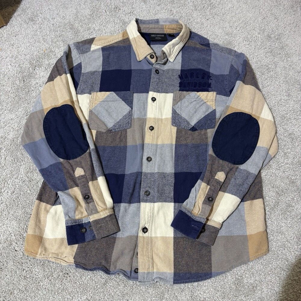 Harley Davidson Genuine Motorclothes Long Sleeve Grey Plaid Shirt Size XL LN